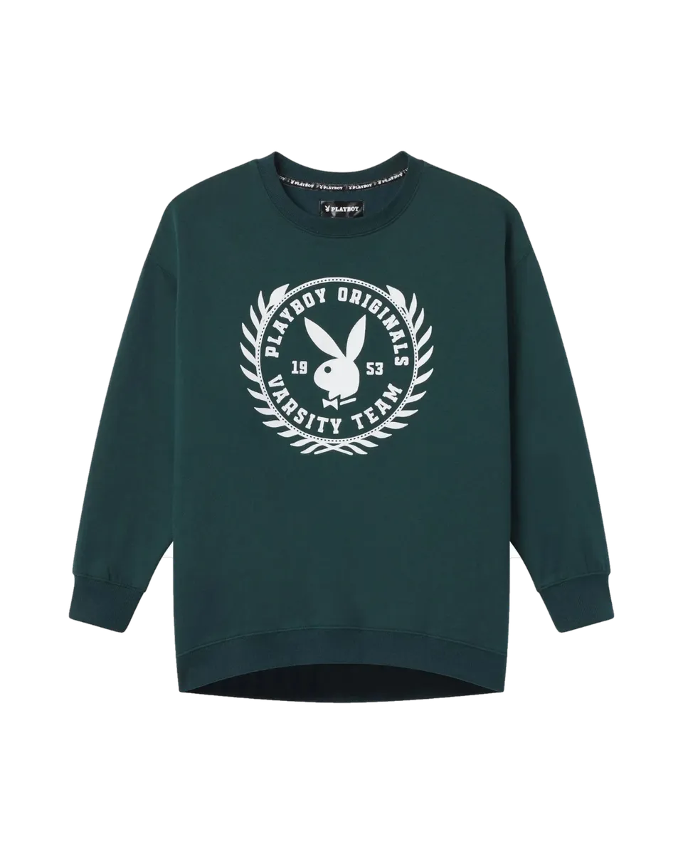Playboy Campus Varsity felpa girocollo donna verde pile