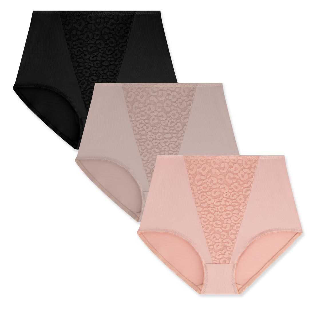 René Rofé Tri-Lace slip modellanti S 3 pack nero taupe corallo