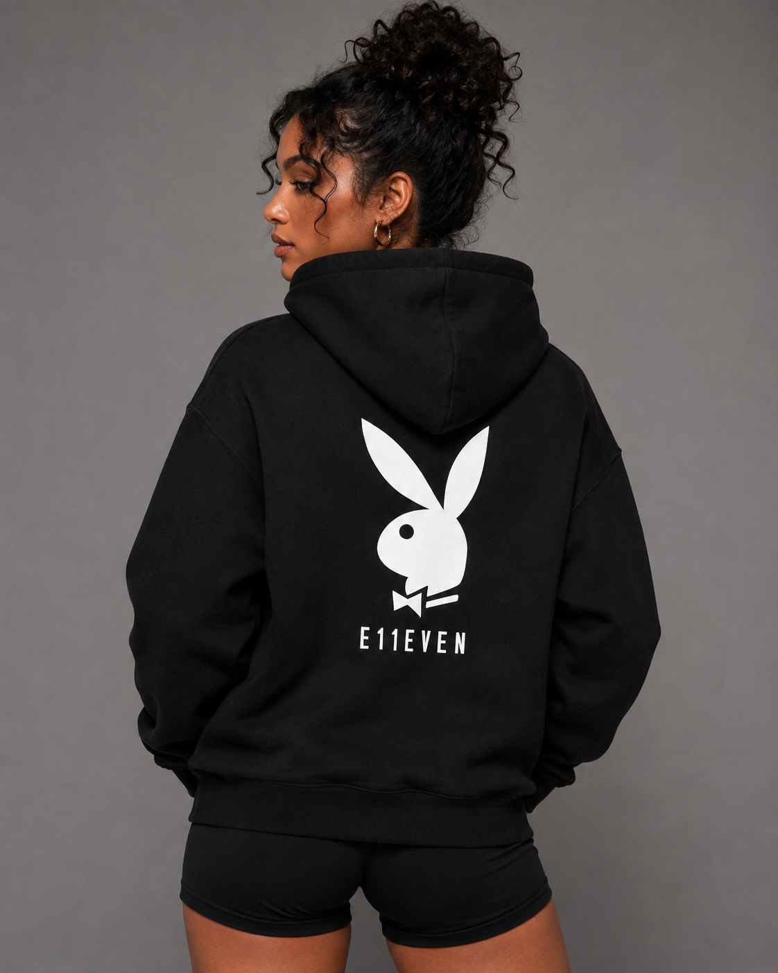 Playboy x E11even felpa cappuccio nera cotone
