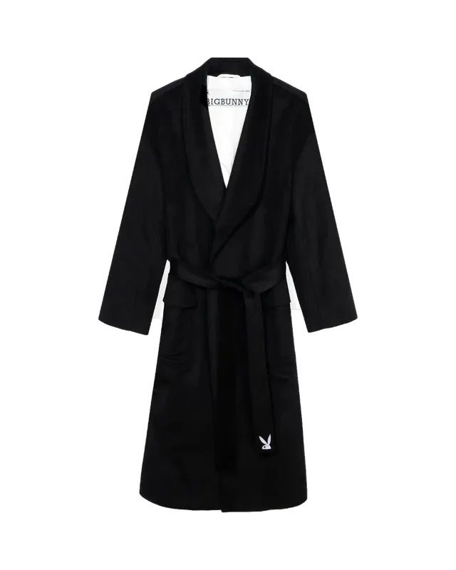 Playboy Belted cappotto vestaglia lana nero con cintura