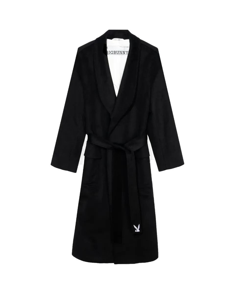 Playboy Belted cappotto vestaglia lana nero con cintura