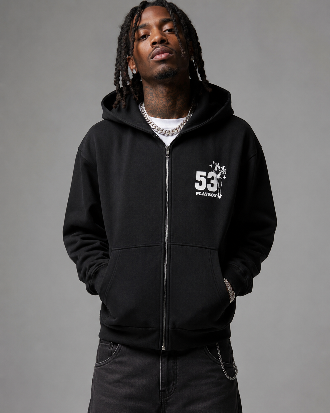 Playboy 53 Felpa con Zip Donna Uomo con Cappuccio Cotone