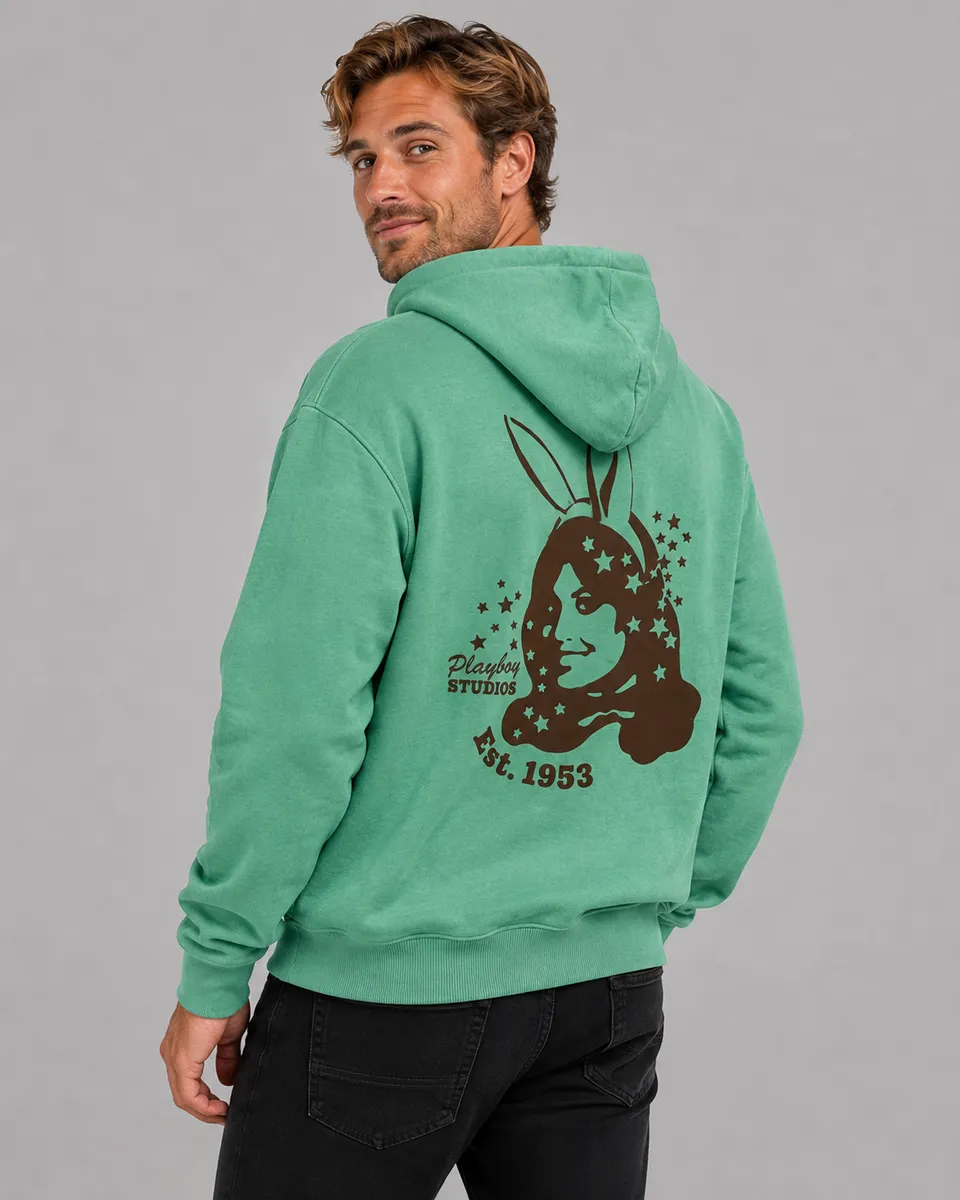 Playboy Retro 53 Hoodie felpa verde pile vintage