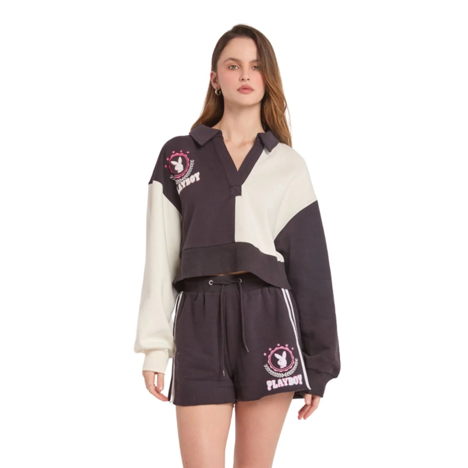 Playboy Varsity Shorts onyx cotone righe laterali