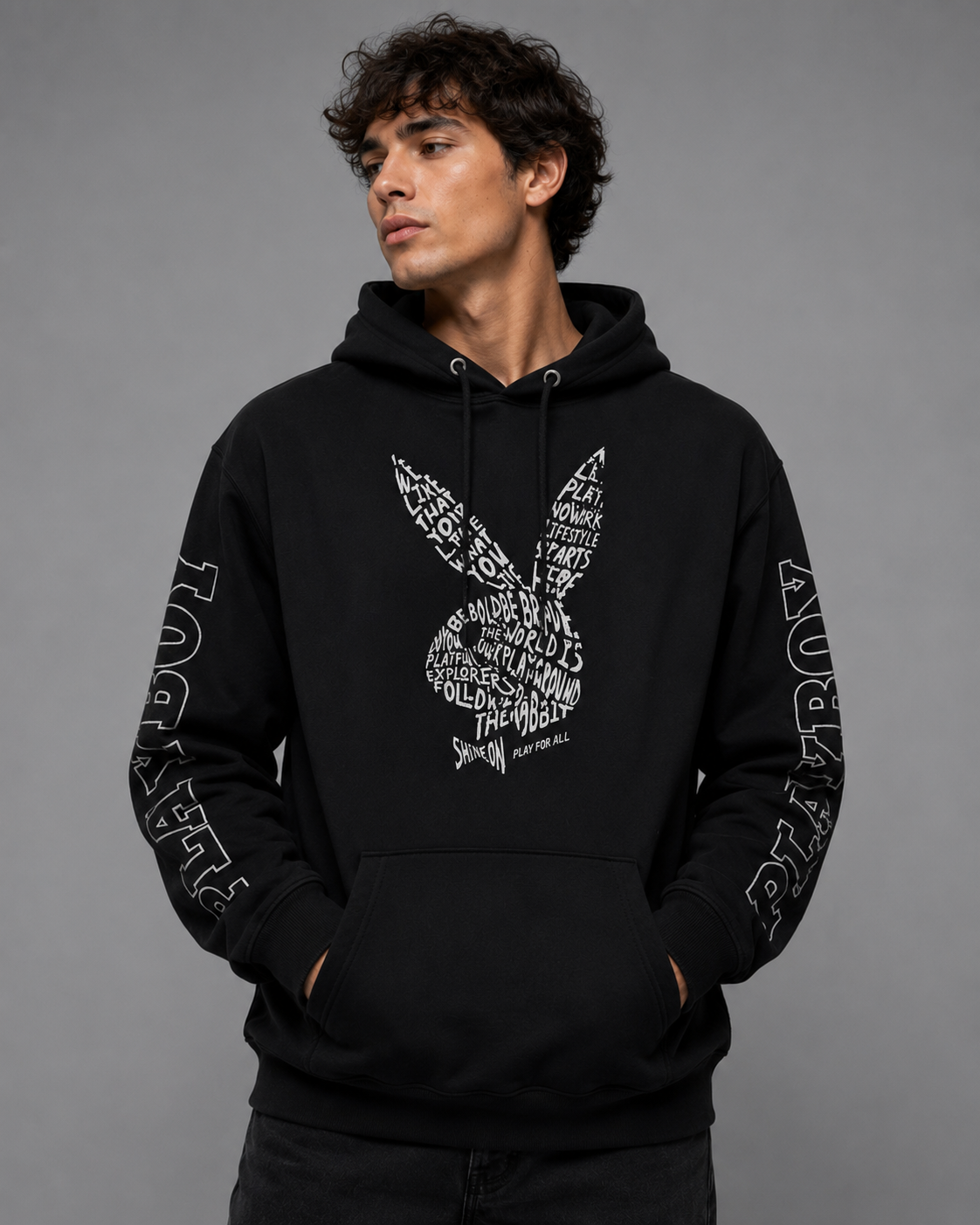 Playboy Script Bunny felpa con cappuccio nera