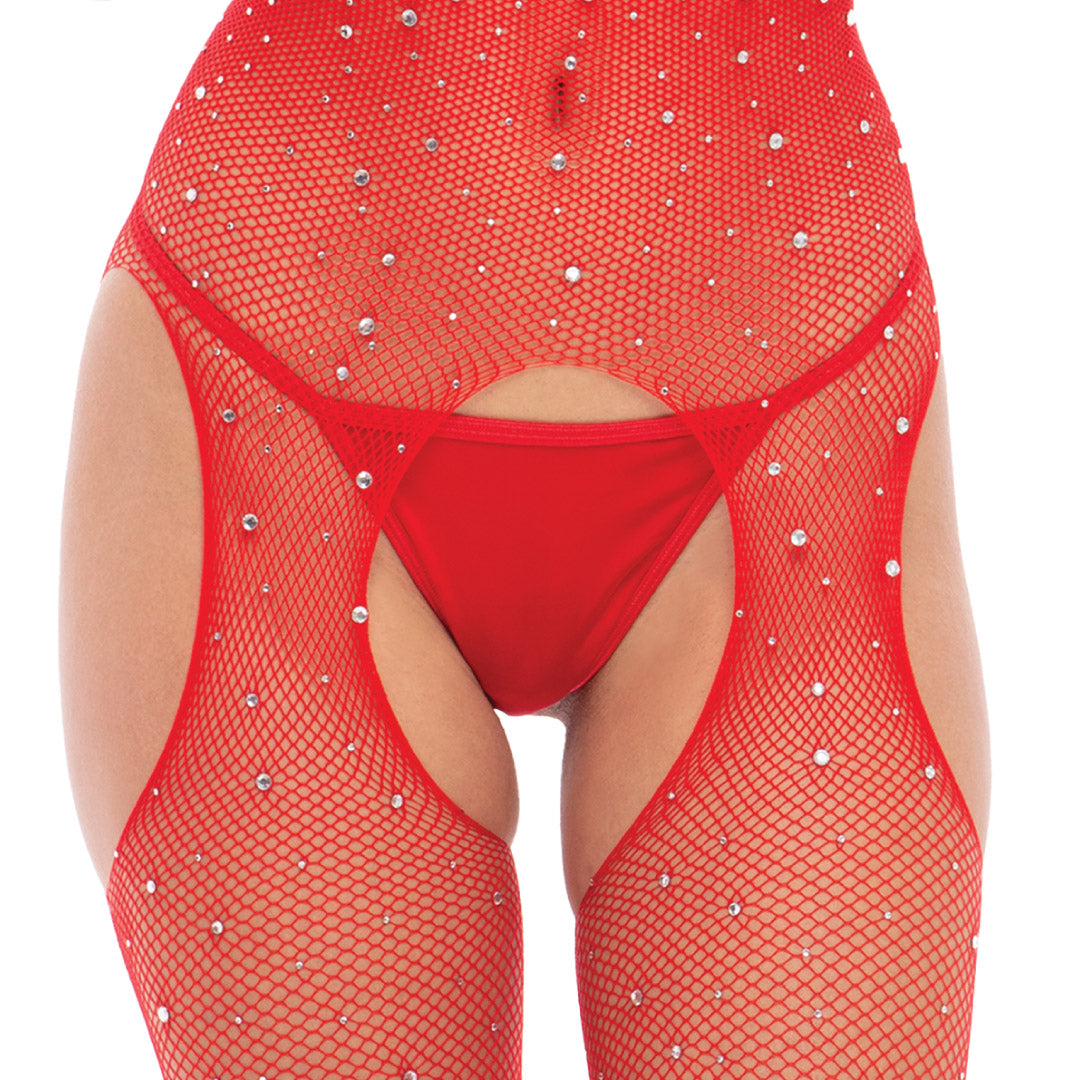 René Rofé Sparkle Fishnet Bodystocking Nero Taglia Unica con strass
