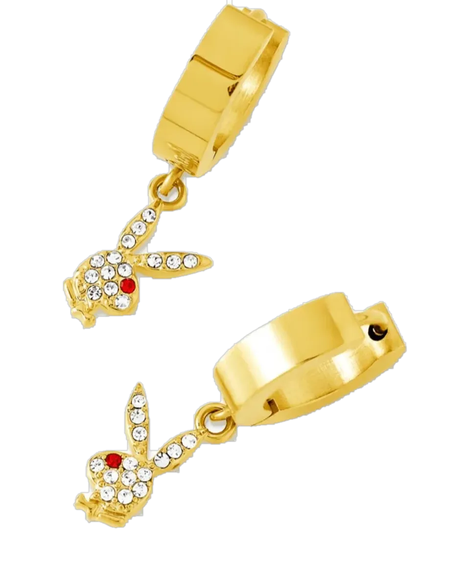 Playboy Bunny orecchini cerchio oro con charm e strass
