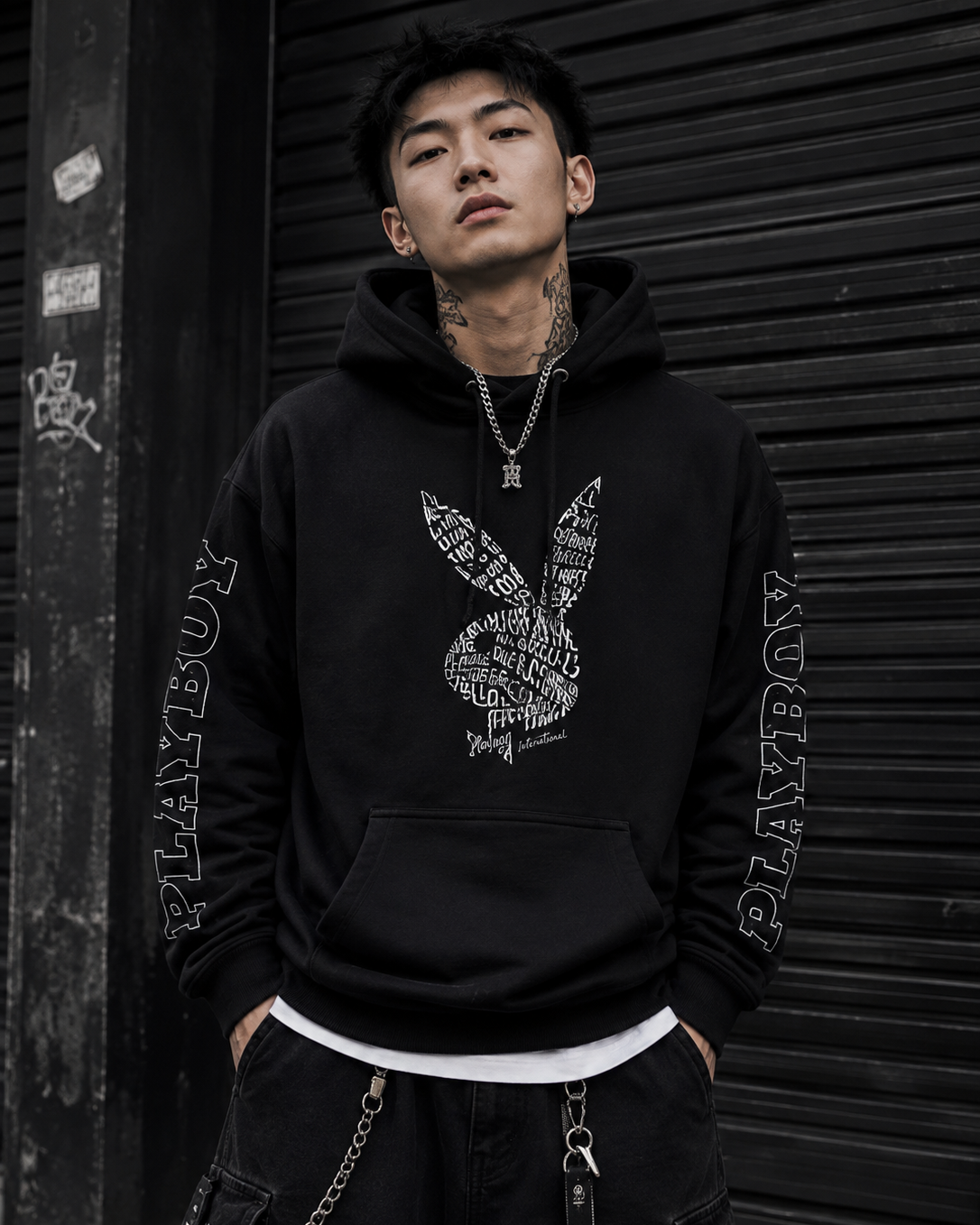 Playboy Script Bunny felpa con cappuccio nera