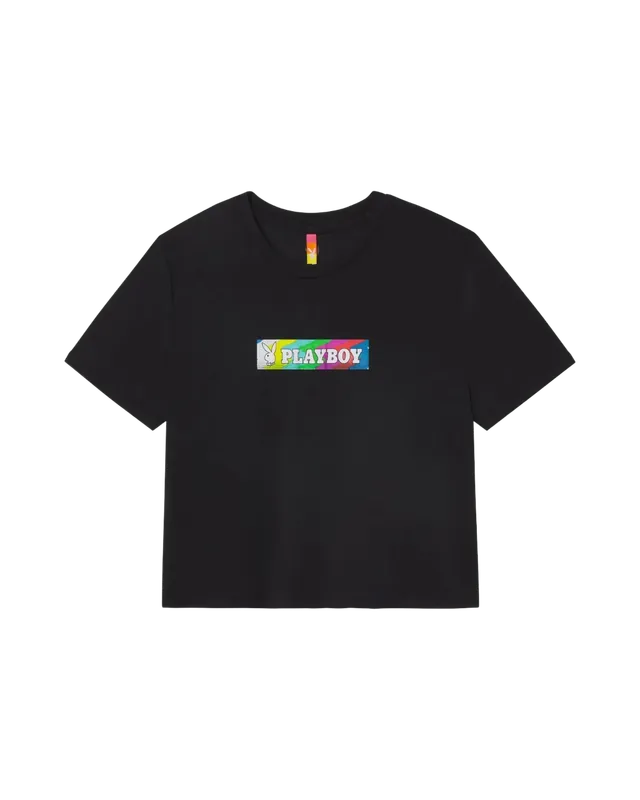 Playboy x Color Bars Static t-shirt crop nera cotone