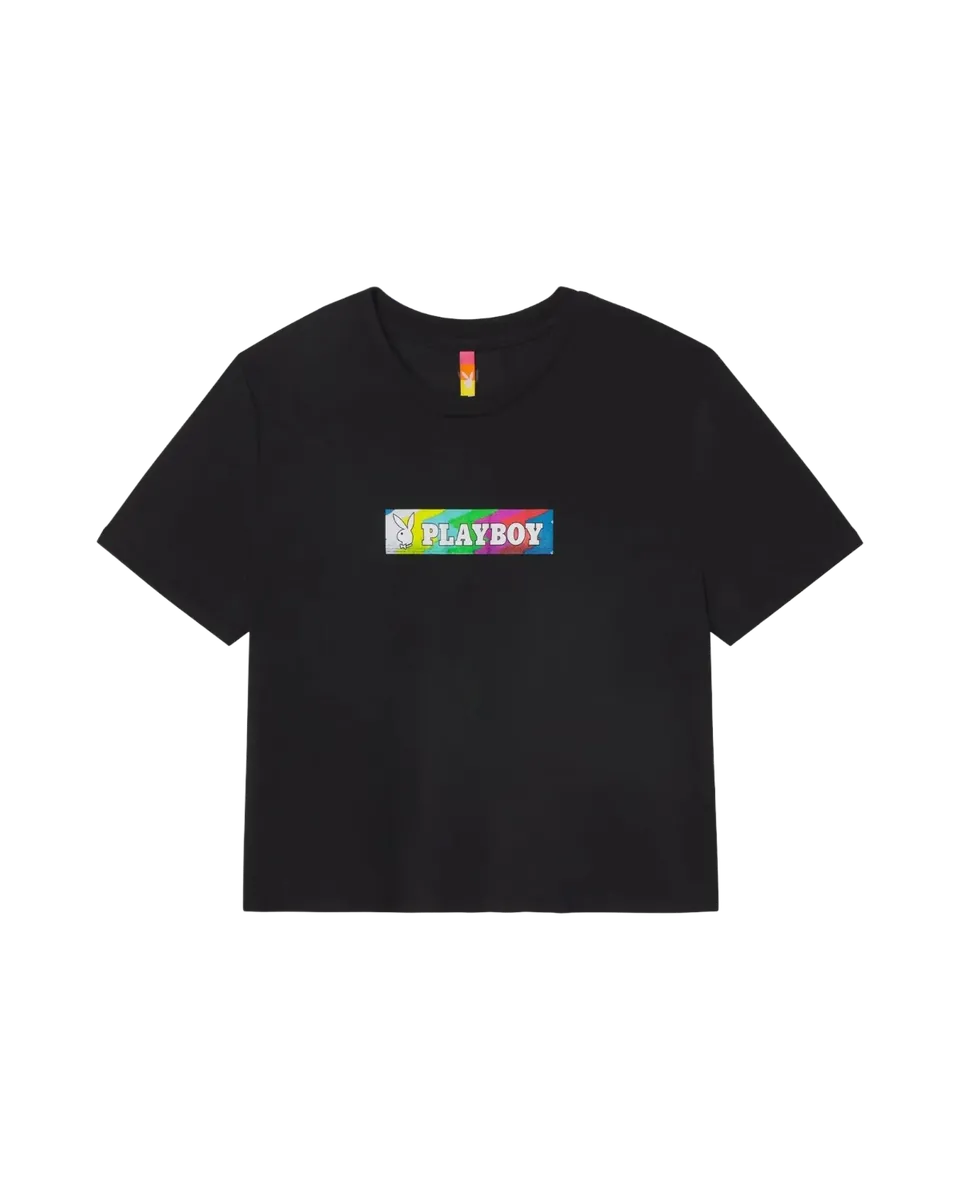 Playboy x Color Bars Static t-shirt crop nera cotone