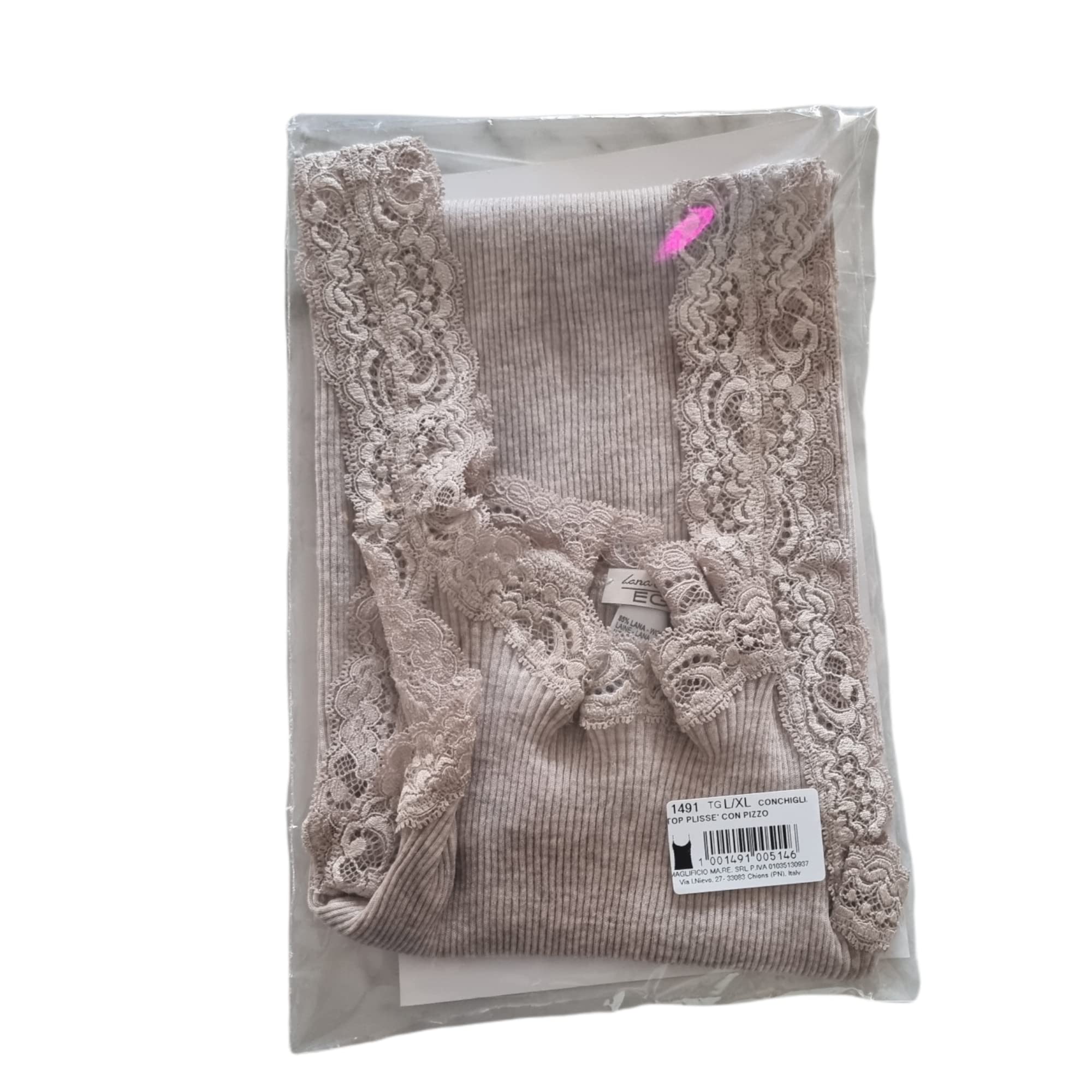Egi 1491 canottiera plissé pizzo donna conchiglia L