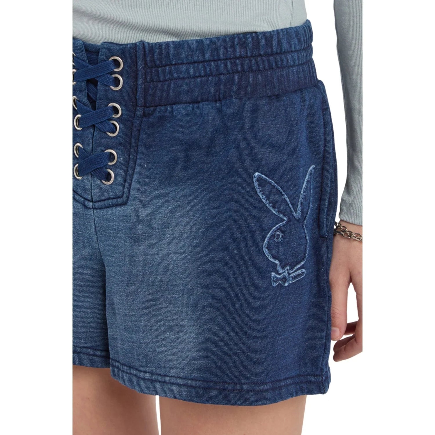 Playboy Fray Boy shorts indaco lacci elastico ricamo