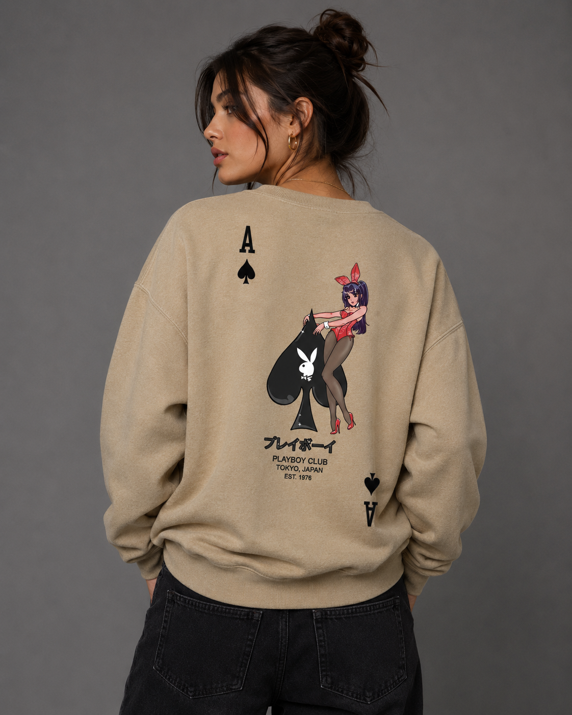 Playboy Ace of Spades felpa girocollo sabbia S