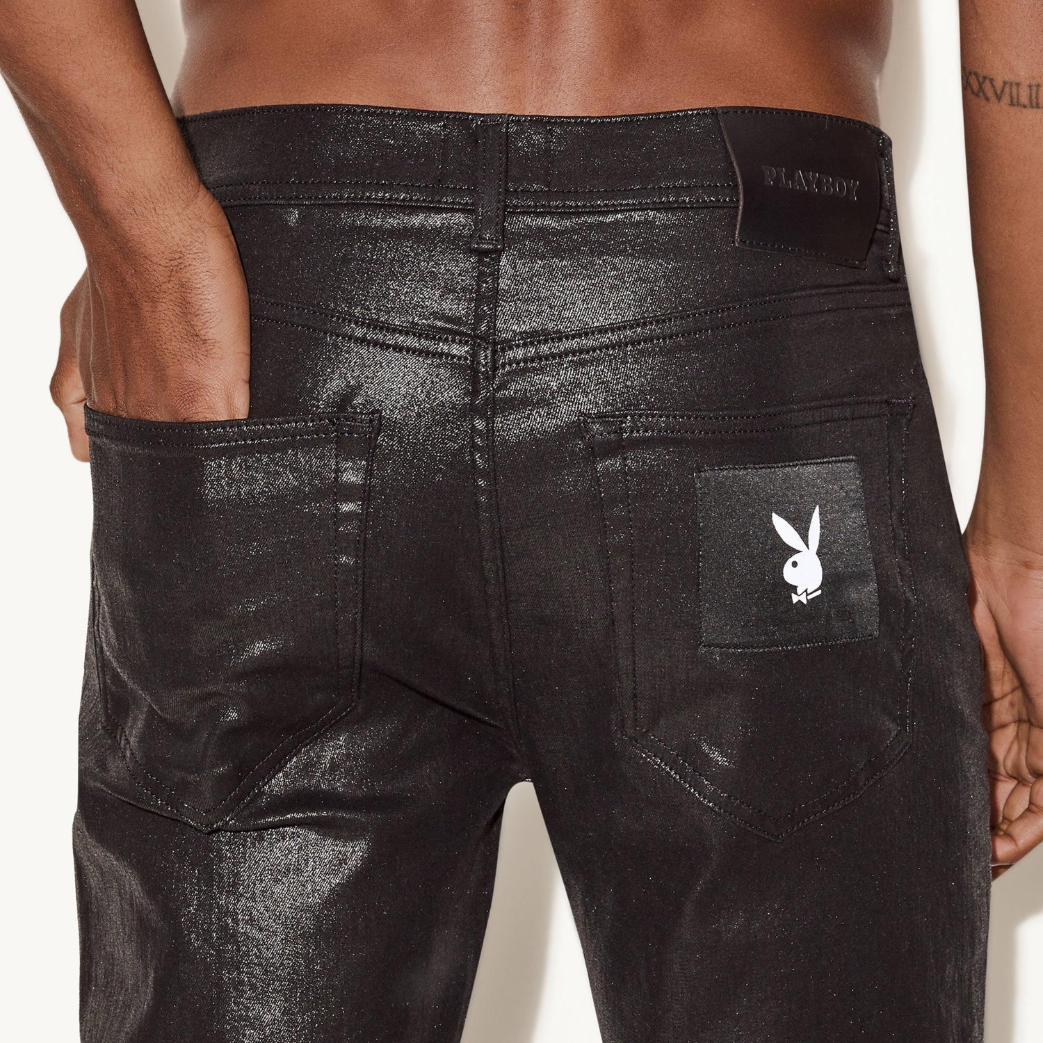 Playboy Skinny Jean Waxed Denim jeans skinny nero lucido