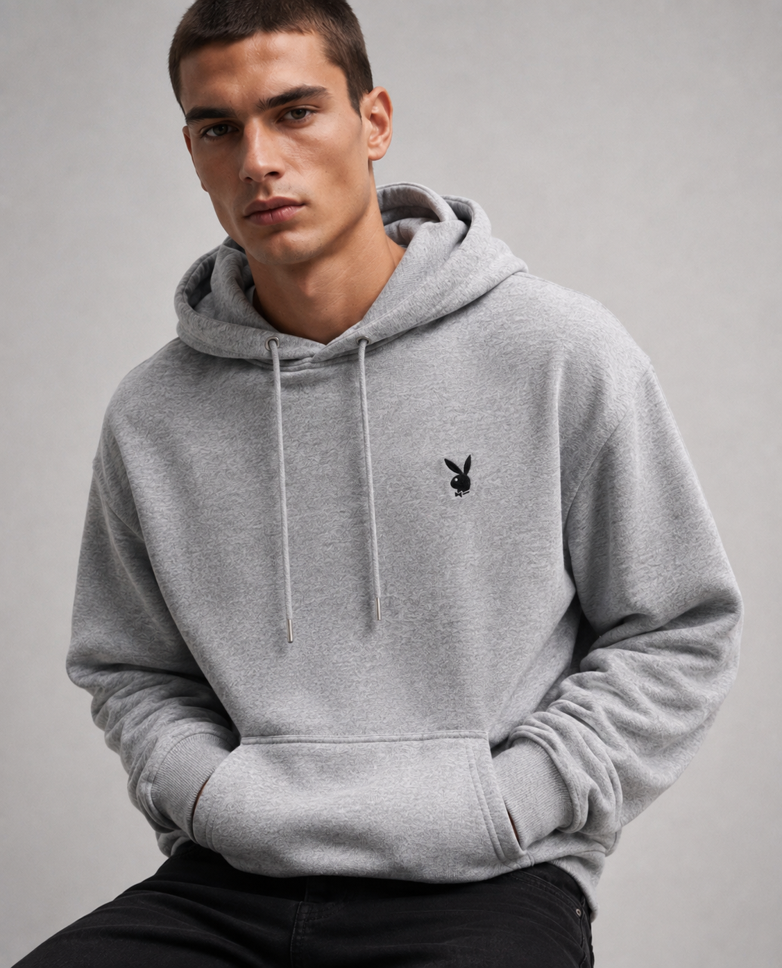 Playboy Bunny Hoodie felpa cappuccio grigia