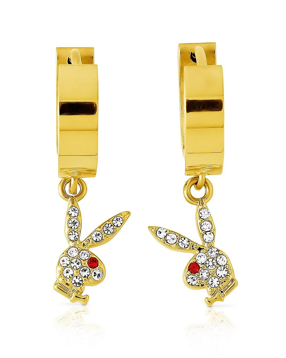Playboy Bunny orecchini cerchio oro con charm e strass
