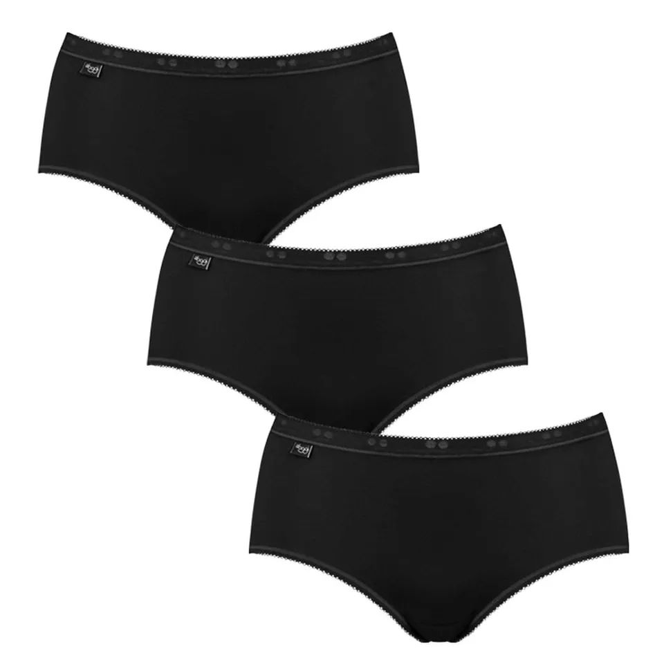 Sloggi Basic+ Midi Slip Donna 3 Pezzi Cotone Bianco Nero