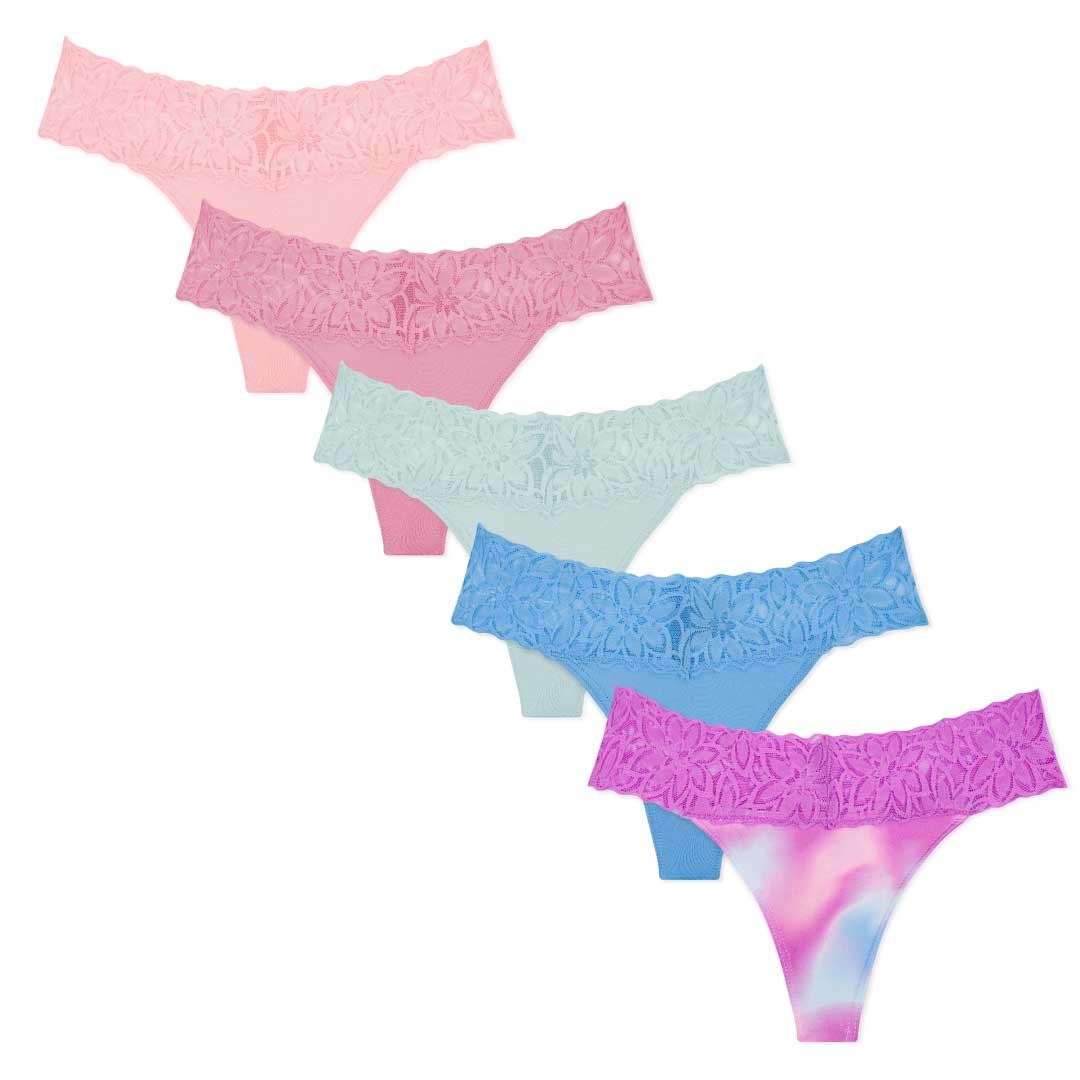 René Rofé perizoma microfibra pizzo 5 pezzi colori