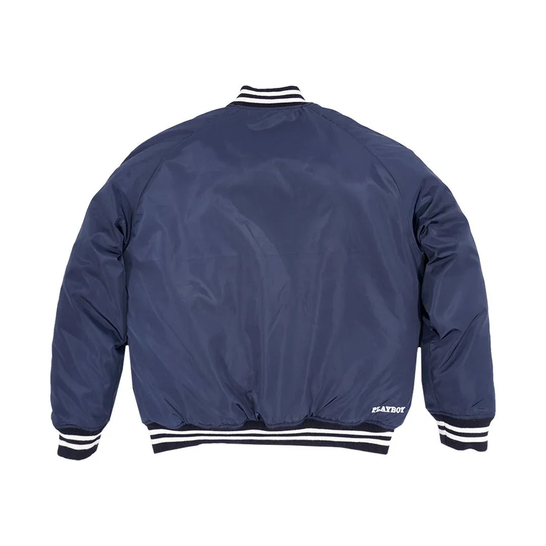Playboy EST.53 giacca varsity blu con maniche pelle