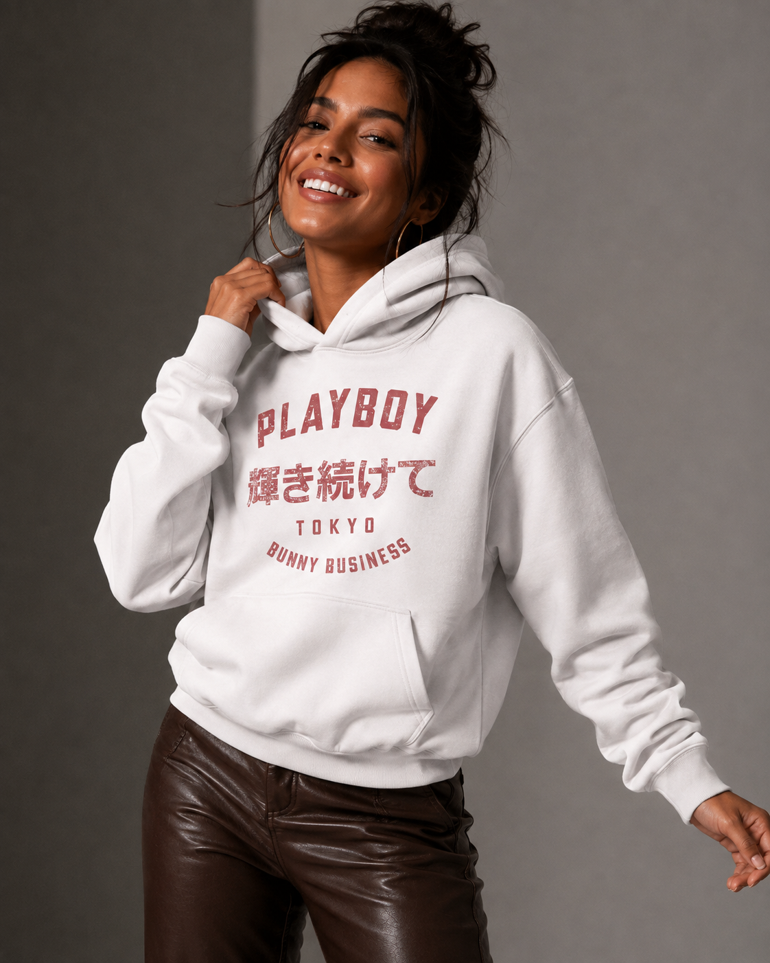 Playboy Tokyo felpa con cappuccio bianca cotone