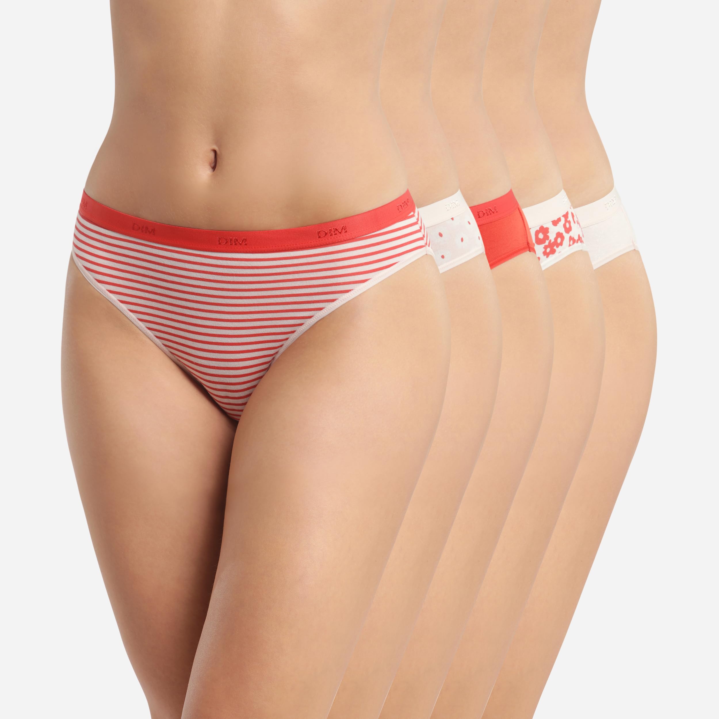 DIM Les Pockets slip cotone donna x5 rosso rosa bianco S