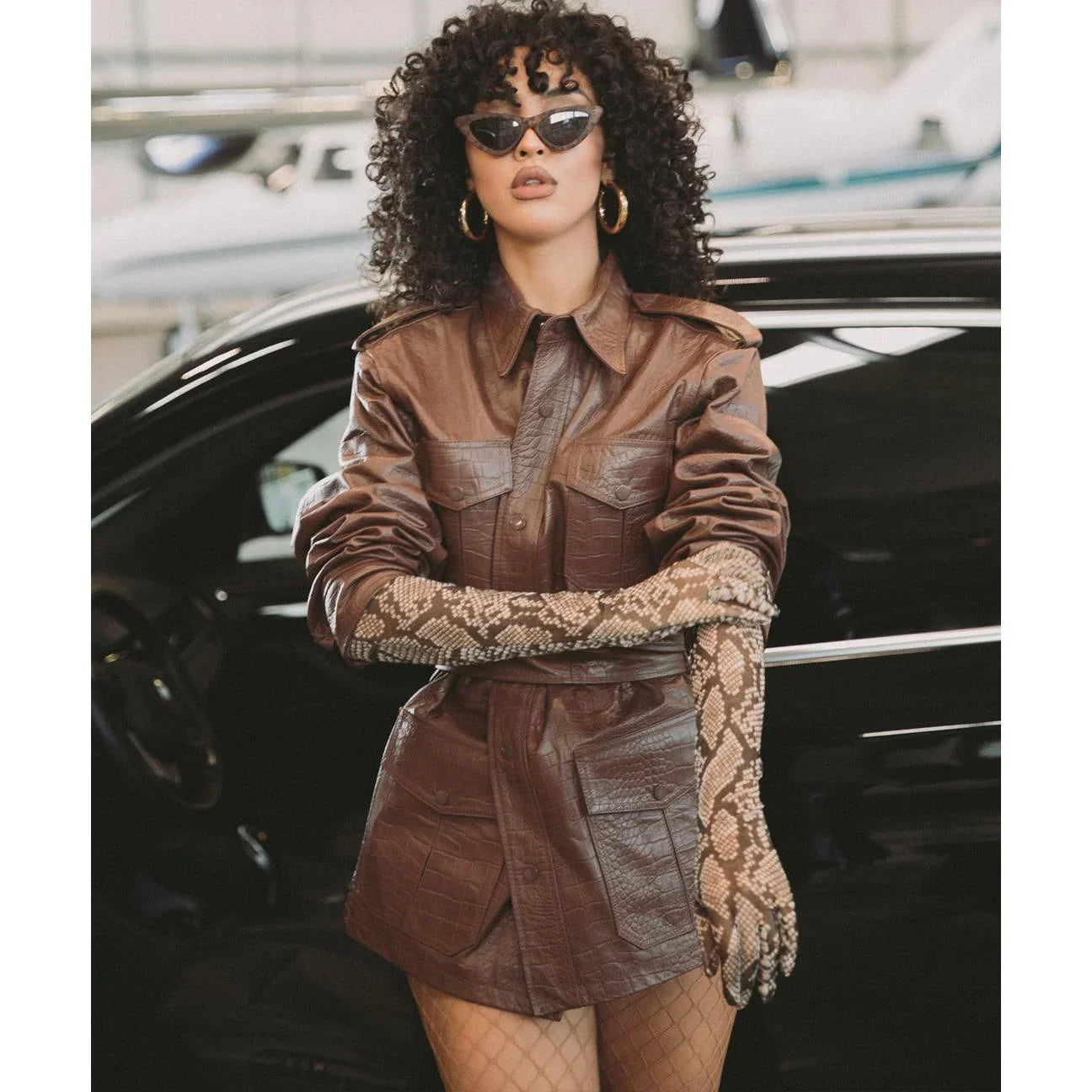 Playboy Safari Giacca Pelle Cioccolato Effetto Coccodrillo