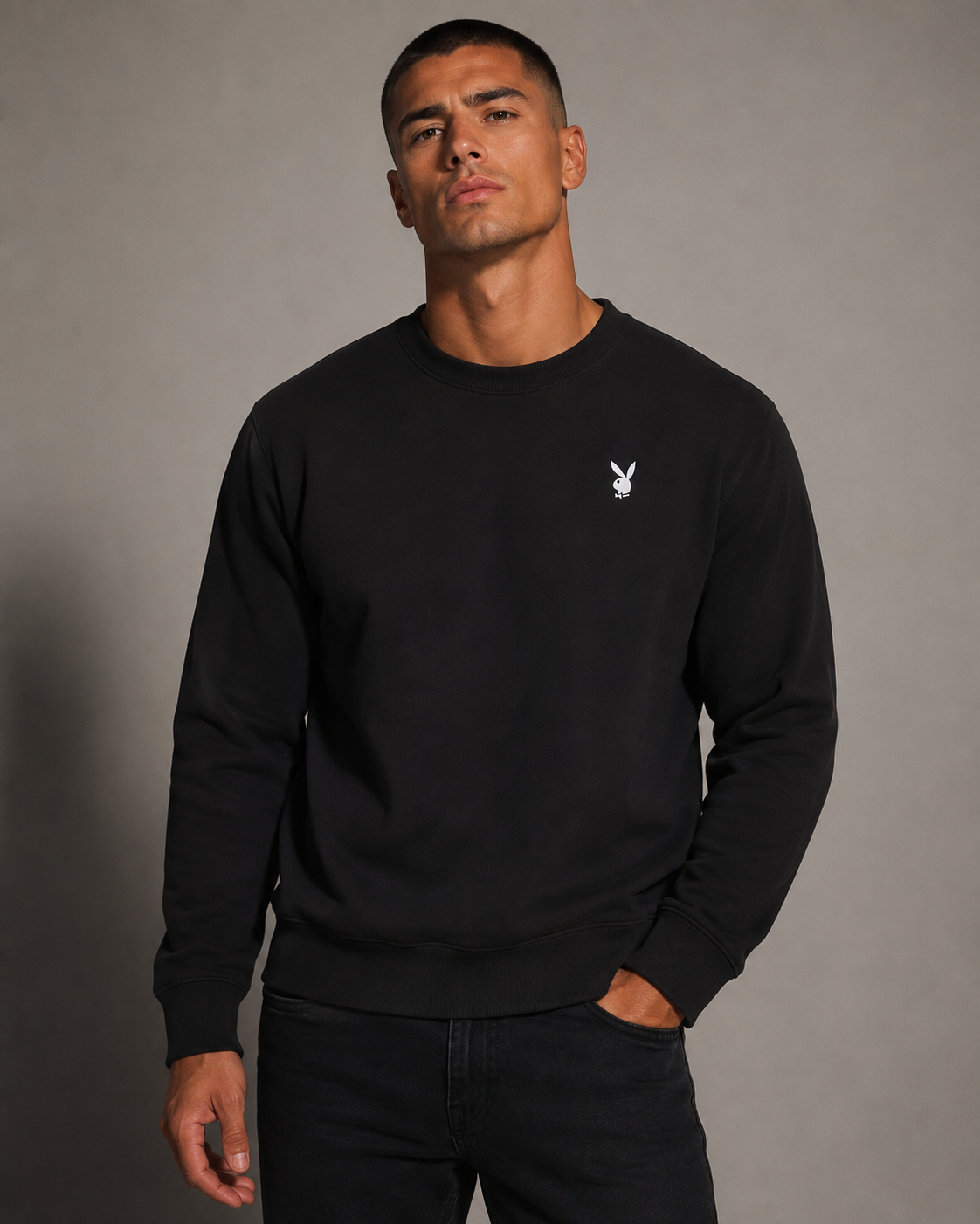 Playboy Bunny Basics felpa girocollo grigia in cotone