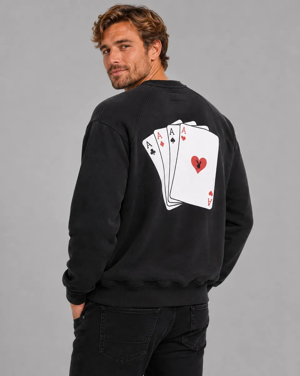 Playboy Deck felpa girocollo nera boxy cotone