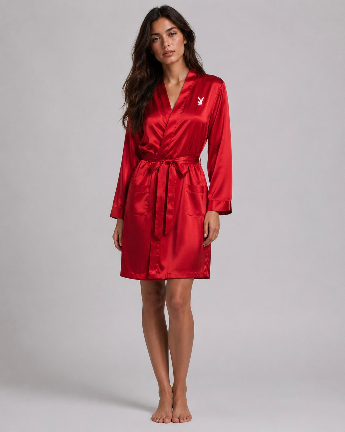Playboy Mansion Vestaglia Raso Rosso Logo Ricamato