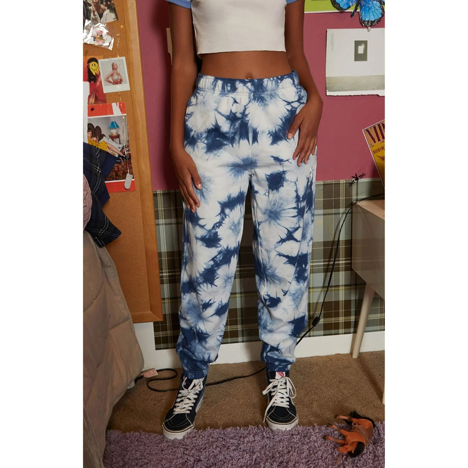 Playboy Crystal Tie-Dye Pantaloni tuta blu relaxed