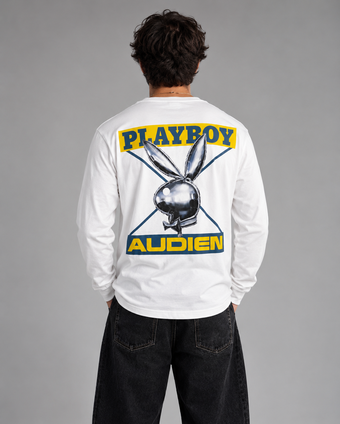 Playboy Audien Metallic Bunny maglia bianca manica lunga