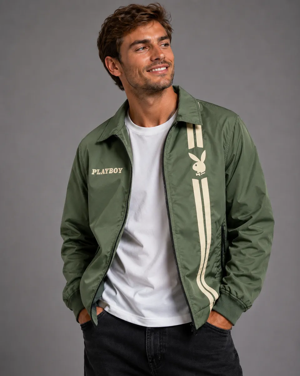 Playboy Stripe Windbreaker giacca antivento oliva