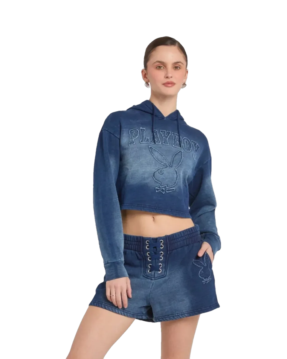 Playboy Fray Boy shorts indaco lacci elastico ricamo