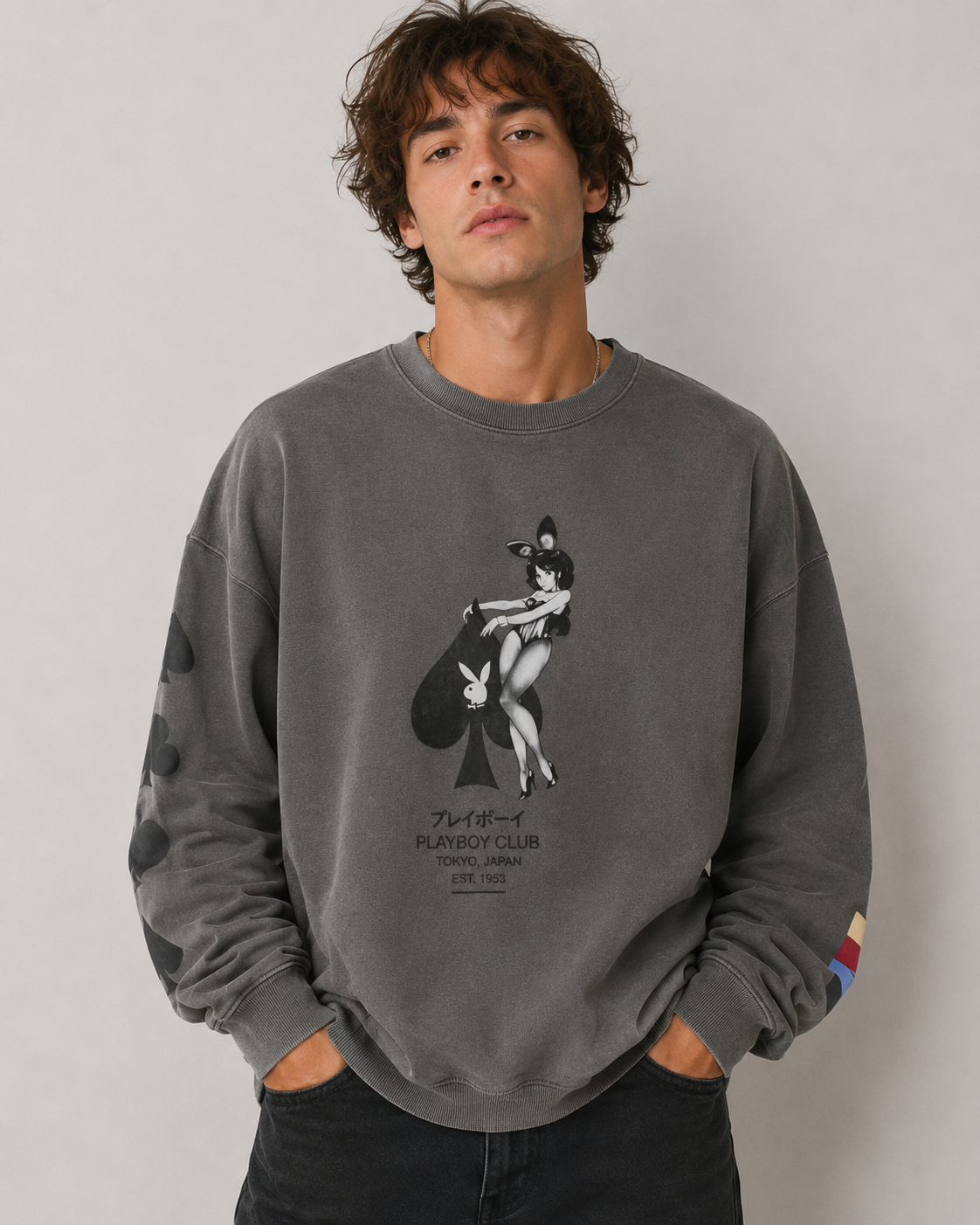 Playboy Ace of Spades felpa girocollo bordeaux cotone