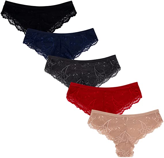 René Rofé Cheeky Slip Intimi 5 Pezzi in Pizzo Lavanda Nero