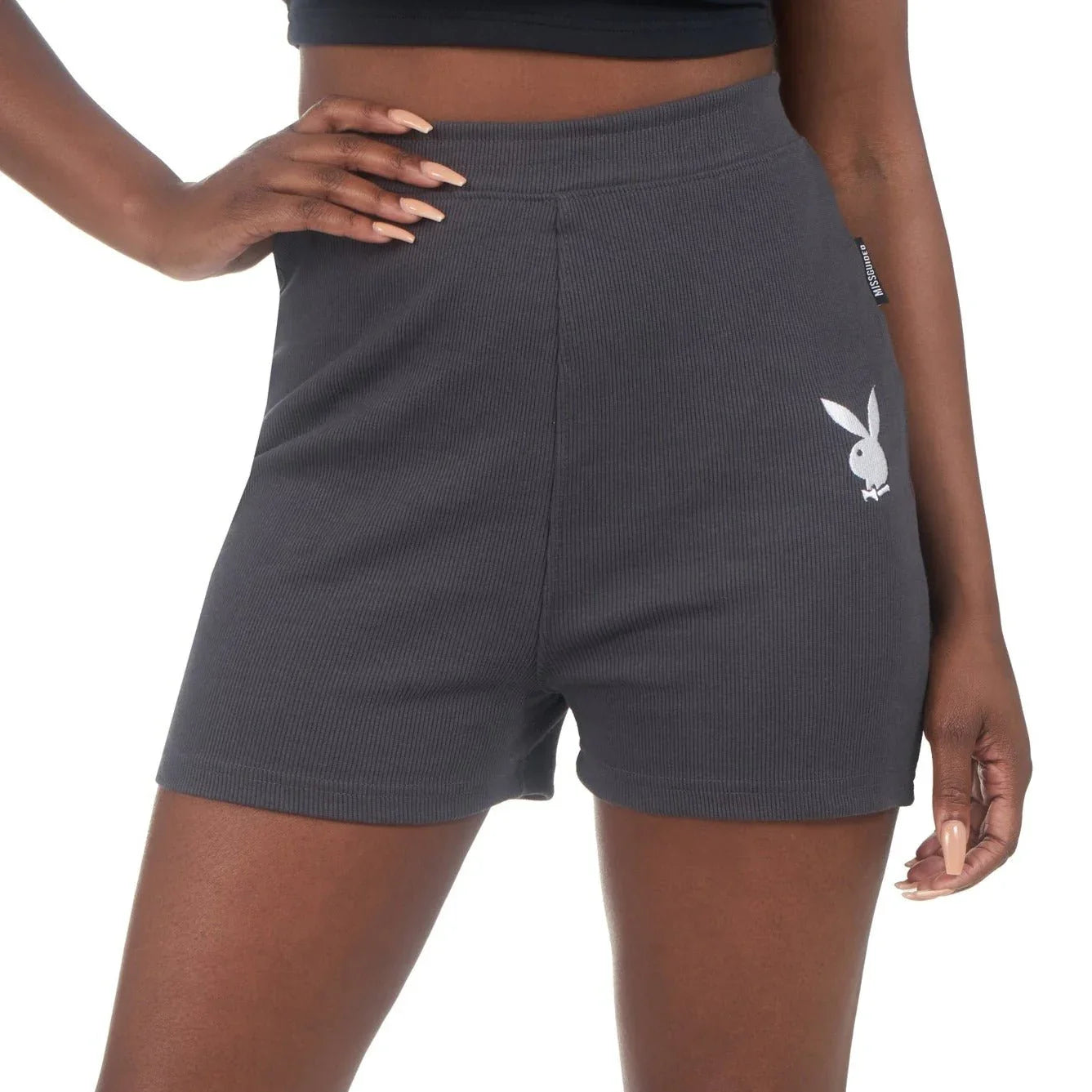 Playboy Classic shorts biker neri vita alta costine