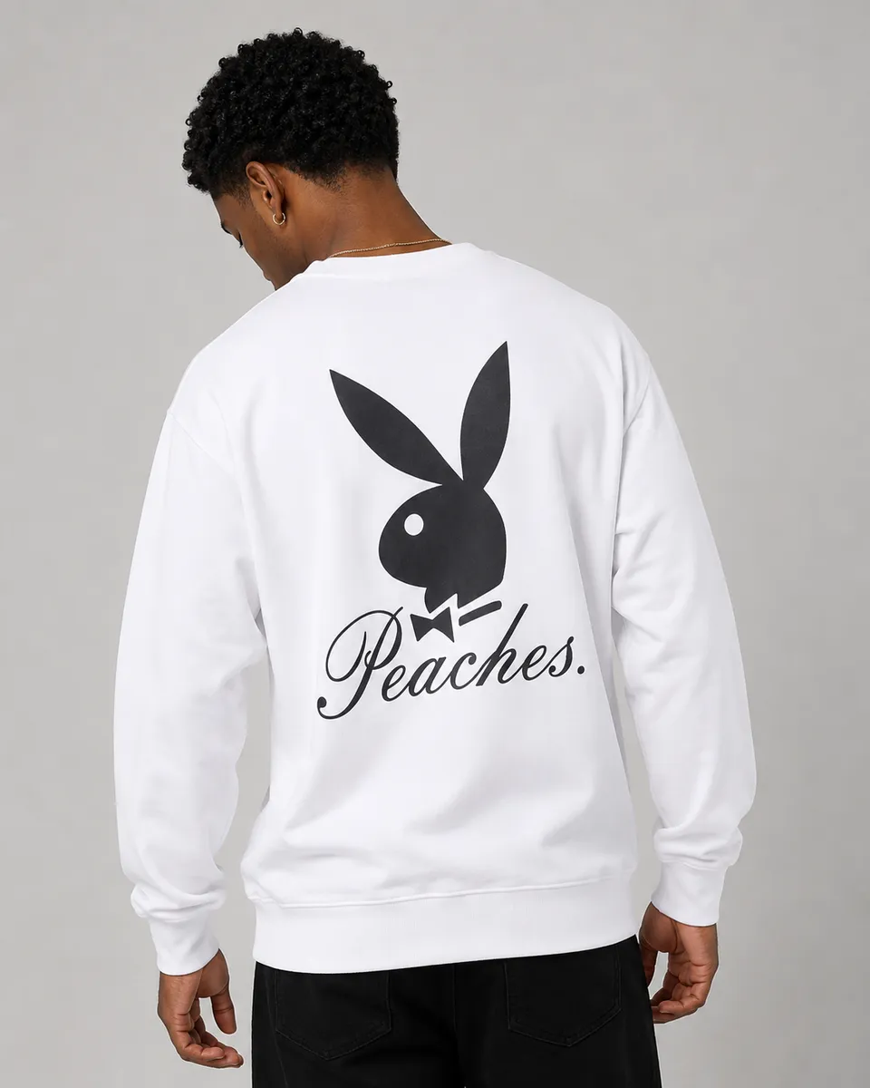 Playboy Peaches Script Crewneck felpa girocollo bianca