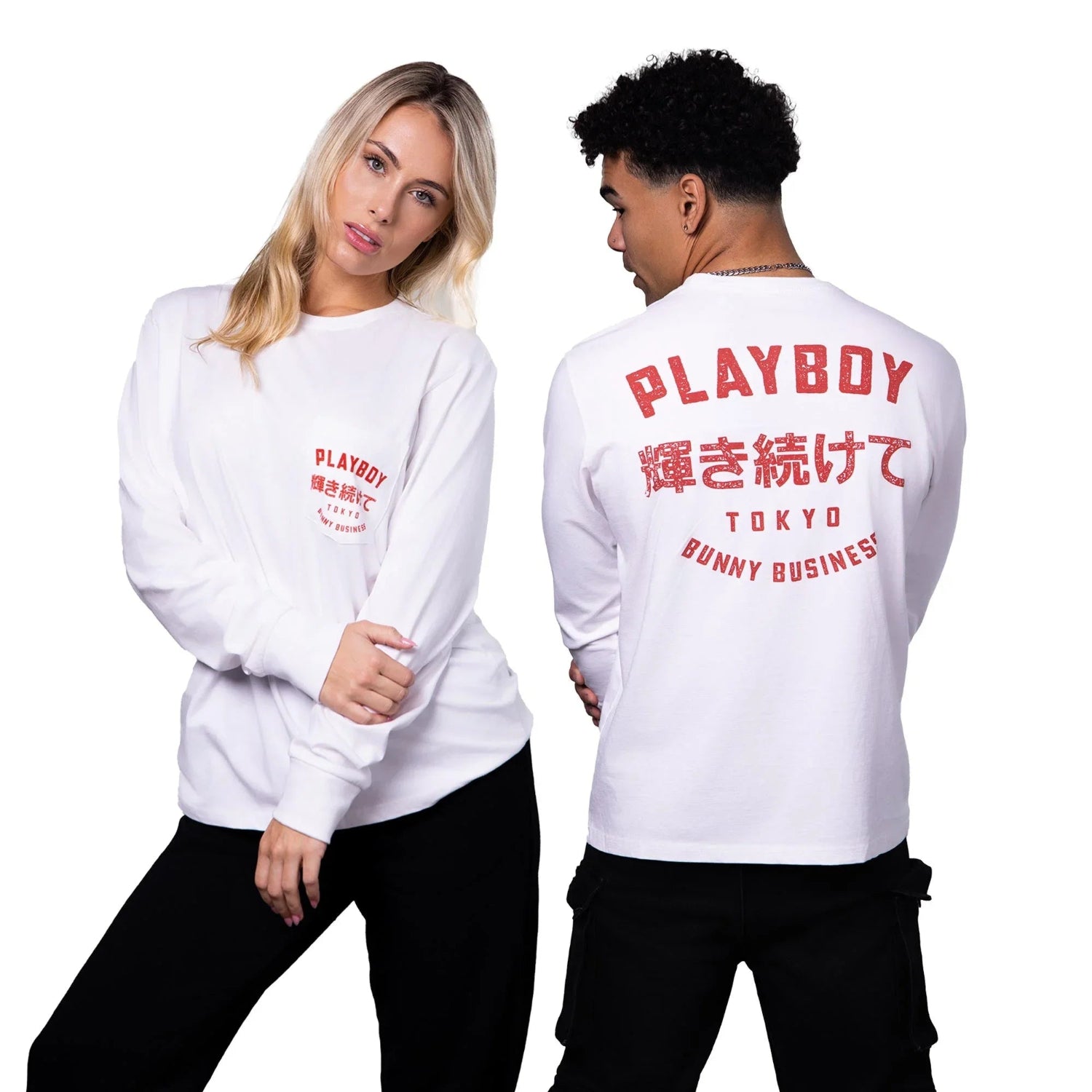 Playboy Tokyo maglia manica lunga nera cotone unisex