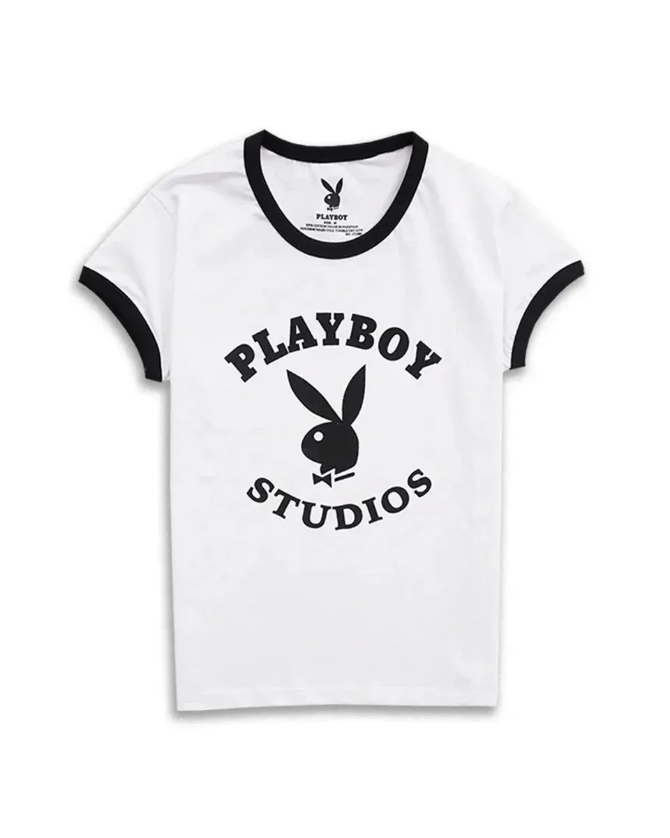 Playboy Studios Ringer t-shirt bianca donna