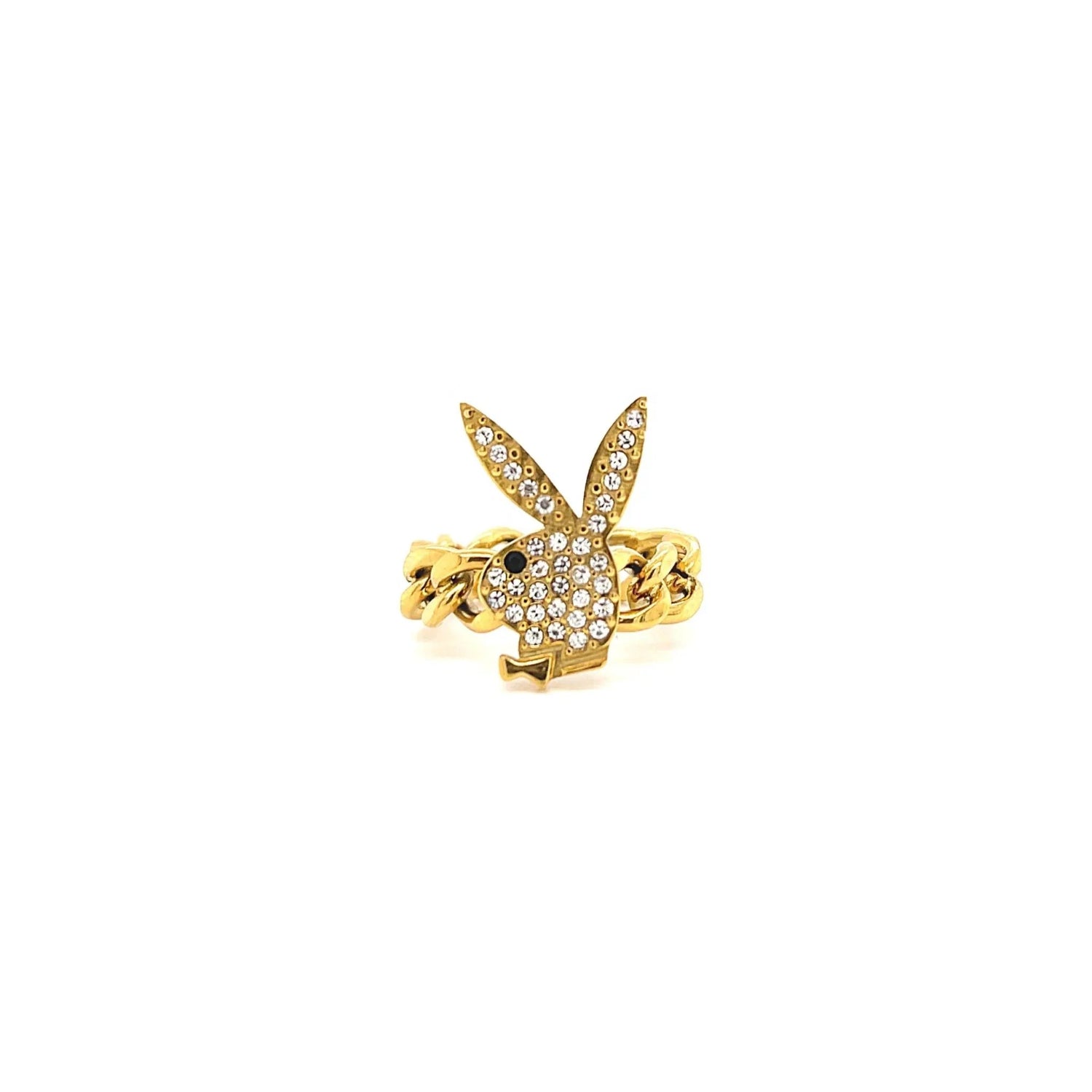Playboy Chain Ring anello oro coniglietto strass