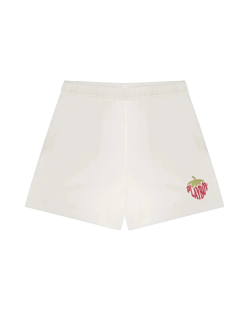 Playboy Strawberry Love pantaloncini felpa bianchi fragola