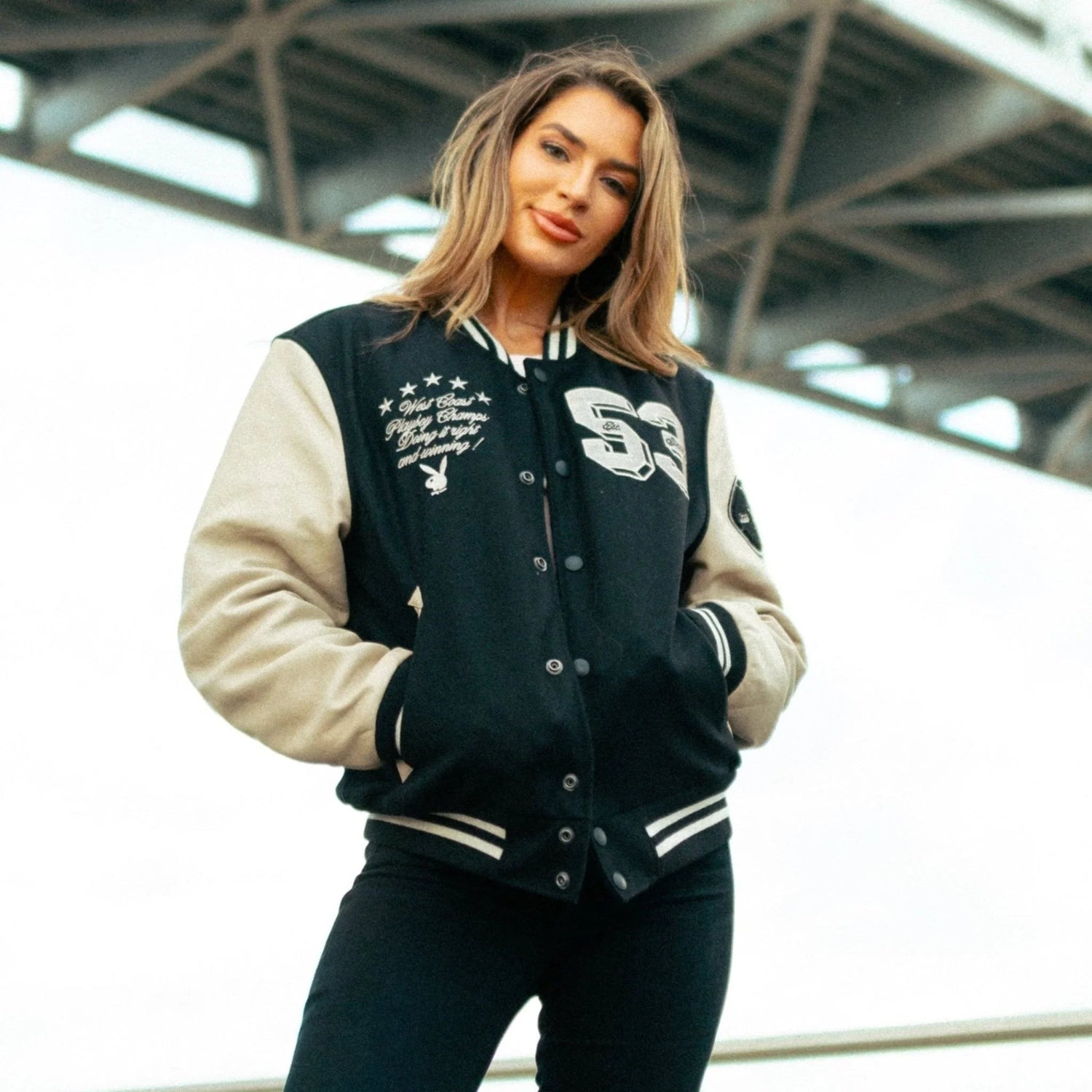 Playboy 53 Premium Varsity giacca nera ecru