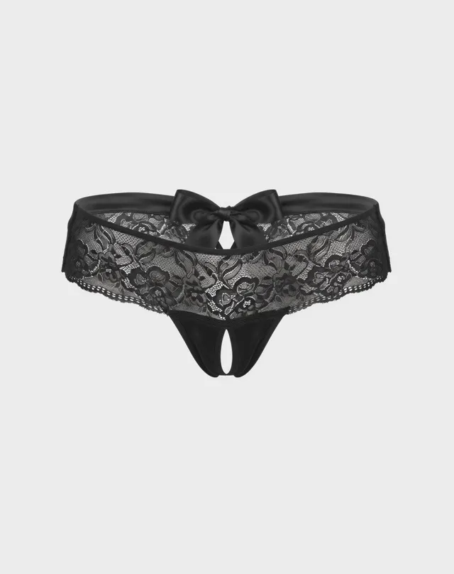 René Rofé Luxe Lace Thong aperto nero S/M