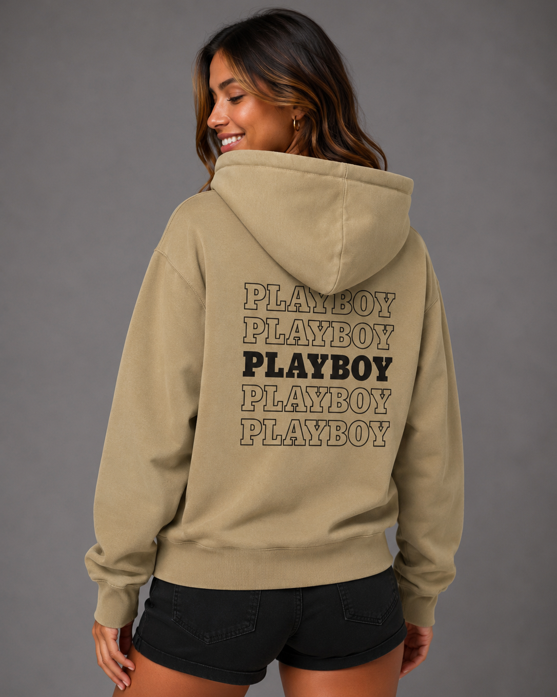 Playboy Repeating Masthead felpa con cappuccio nera in pile