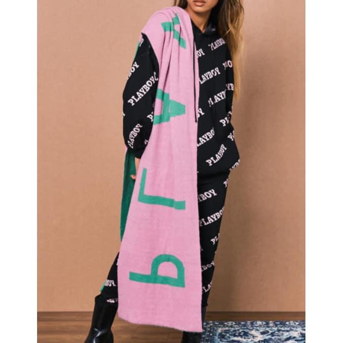 Playboy Knit Logo sciarpa donna nera 240 cm calda