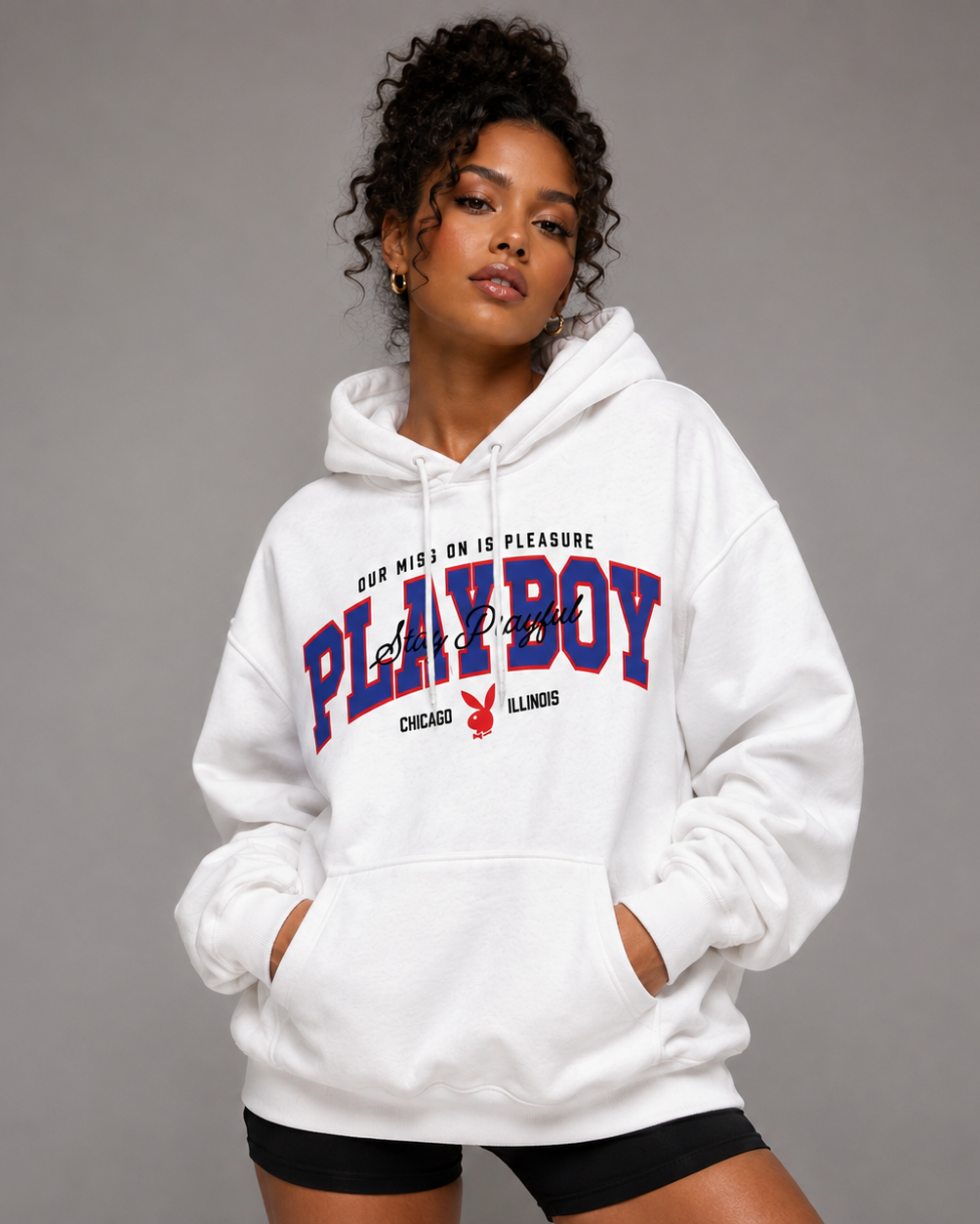 Playboy Letterman Felpa con Cappuccio Nera Varsity