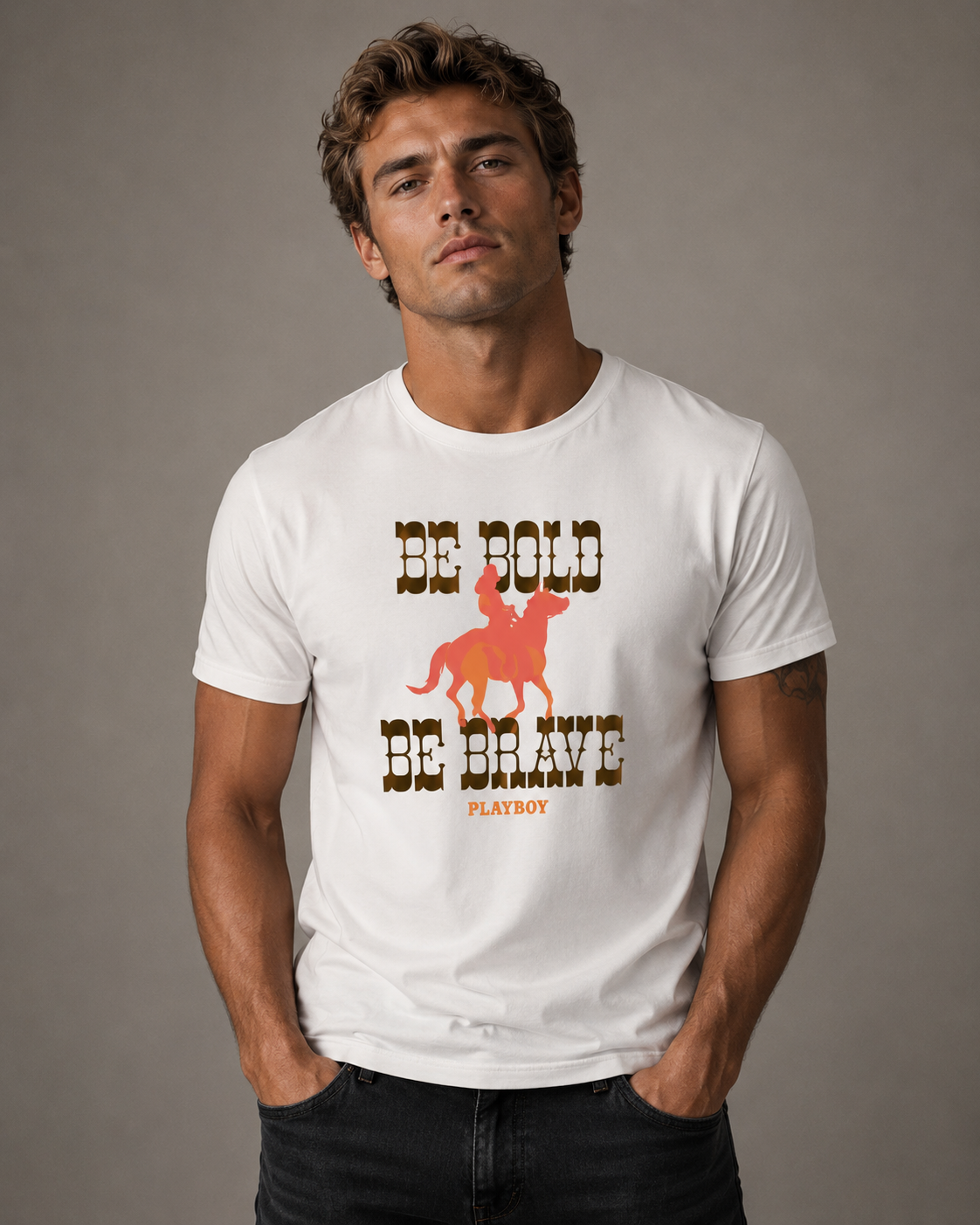 Playboy Be Bold t-shirt cotone nera western unisex