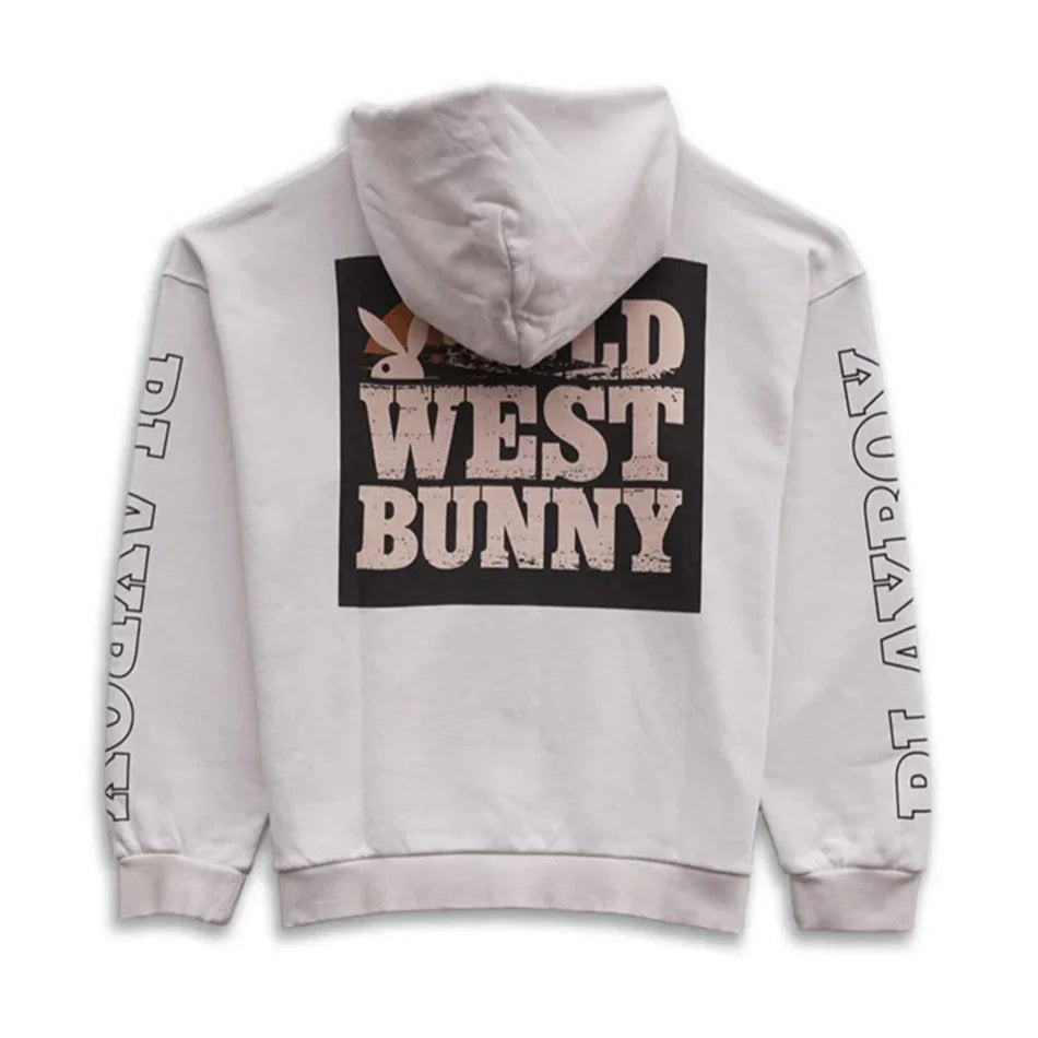 Playboy Wild West felpa cappuccio unisex bianca cotone