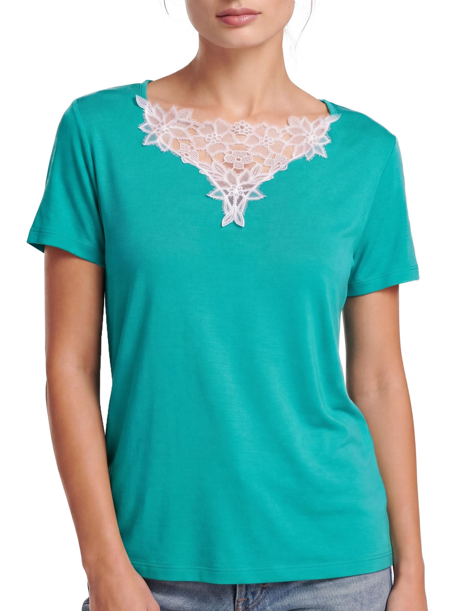 Egi Art. 1785 T-Shirt Donna Viscosa Blu S-M Pizzo Macramè