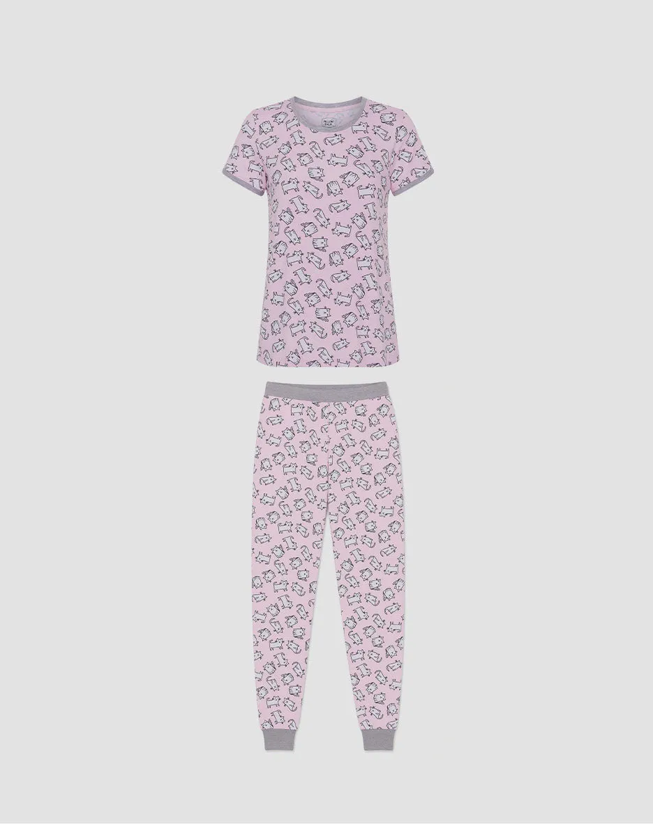 René Rofé Hacci Jogger Set maniche corte tuta casa 2 pezzi leggera